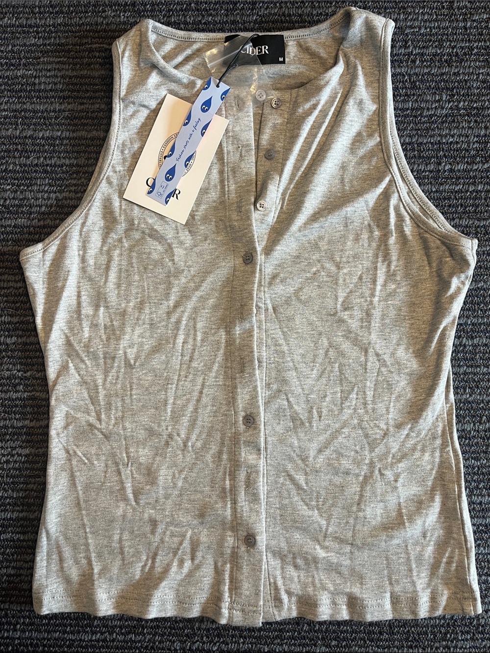 Cider Gray Round Neckline Button-Front Tank Top